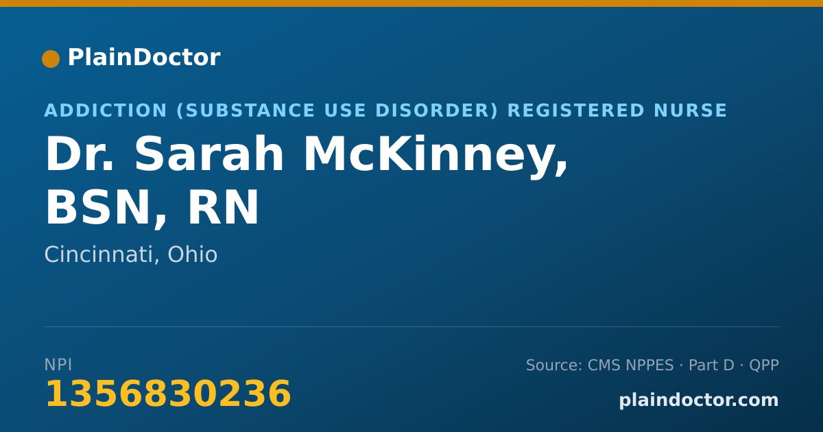 Shareable card for Sarah McKinney, BSN, RN - Addiction (Substance Use Disorder) Registered Nurse, Cincinnati, OH
