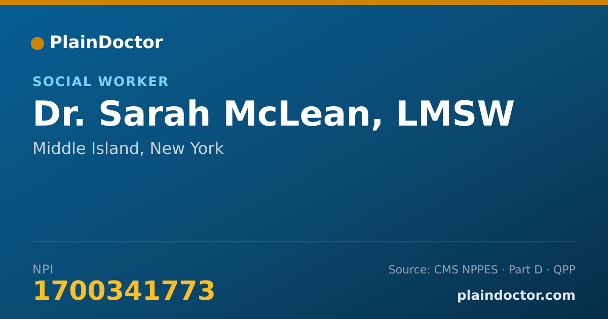 Shareable card for Sarah McLean, LMSW - Social Worker, Middle Island, NY