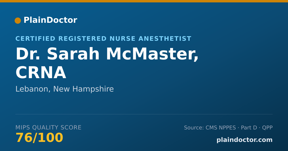 Shareable card for Sarah McMaster, CRNA - Certified Registered Nurse Anesthetist, Lebanon, NH