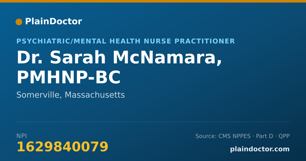 Shareable card for Sarah McNamara, PMHNP-BC - Psychiatric/Mental Health Nurse Practitioner, Somerville, MA