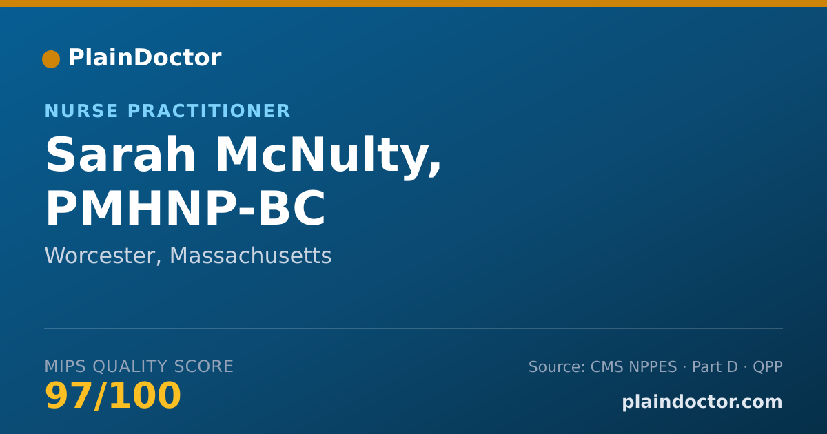 Shareable card for Sarah McNulty, PMHNP-BC - Adult Psychiatric/Mental Health Registered Nurse, Worcester, MA