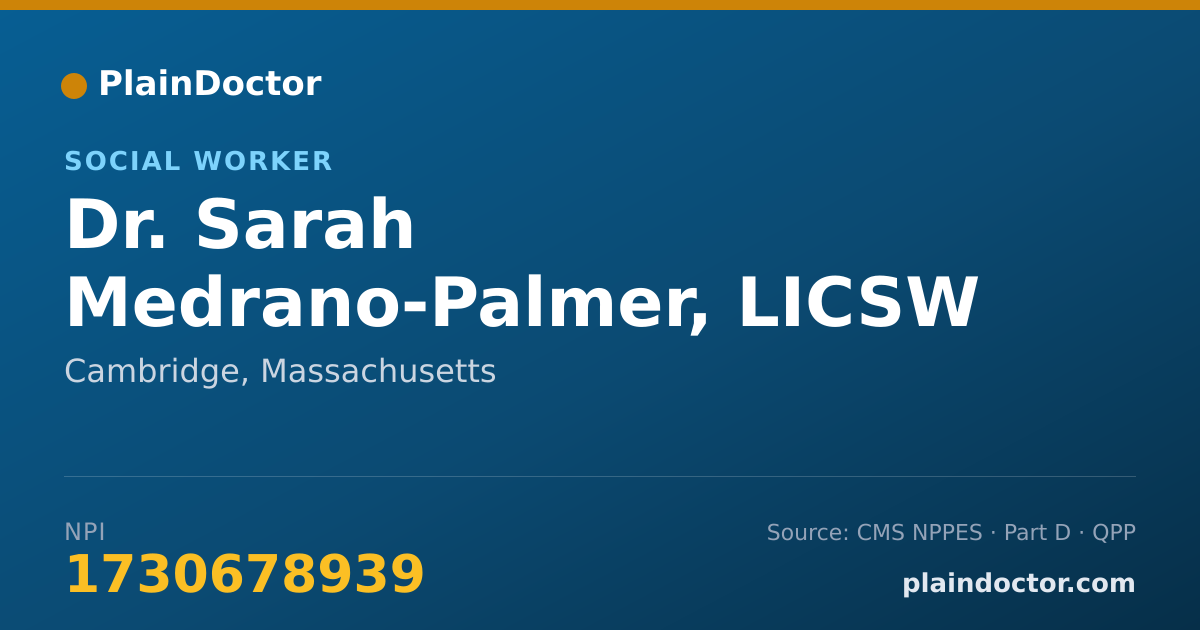 Shareable card for Sarah Medrano-Palmer, LICSW - Social Worker, Cambridge, MA