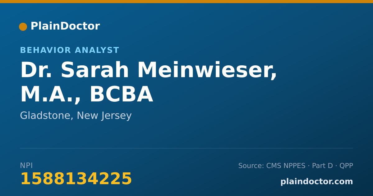 Shareable card for Sarah Meinwieser, M.A., BCBA - Behavior Analyst, Gladstone, NJ