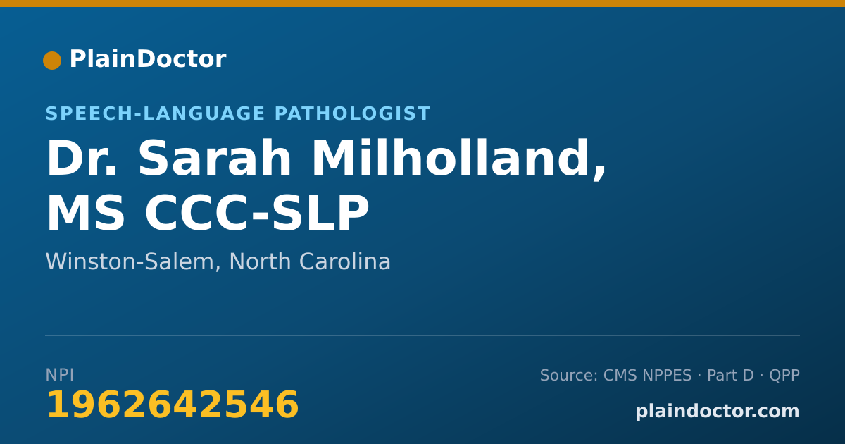 Shareable card for Sarah Milholland, MS CCC-SLP - Speech-Language Pathologist, Winston-Salem, NC
