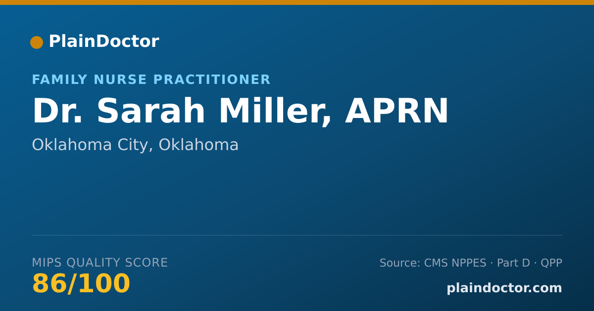 Shareable card for Sarah Miller, APRN - Family Nurse Practitioner, Oklahoma City, OK