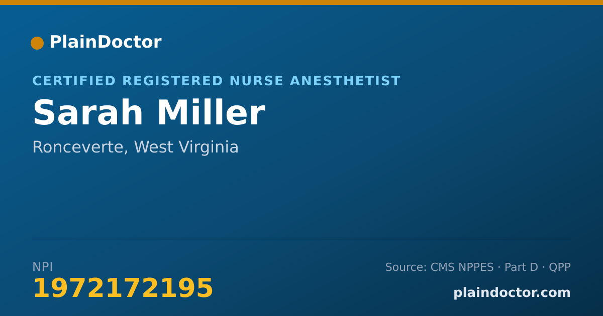 Shareable card for Sarah Miller - Certified Registered Nurse Anesthetist, Ronceverte, WV