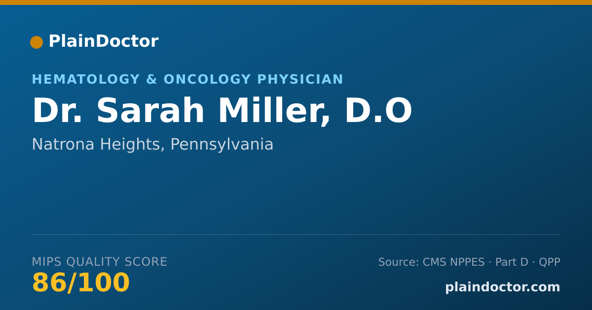 Shareable card for Sarah Miller, D.O - Hematology & Oncology Physician, Natrona Heights, PA