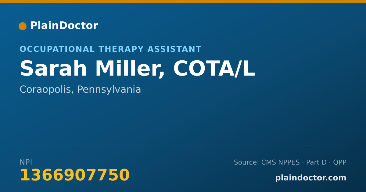 Shareable card for Sarah Miller, COTA/L - Occupational Therapy Assistant, Coraopolis, PA
