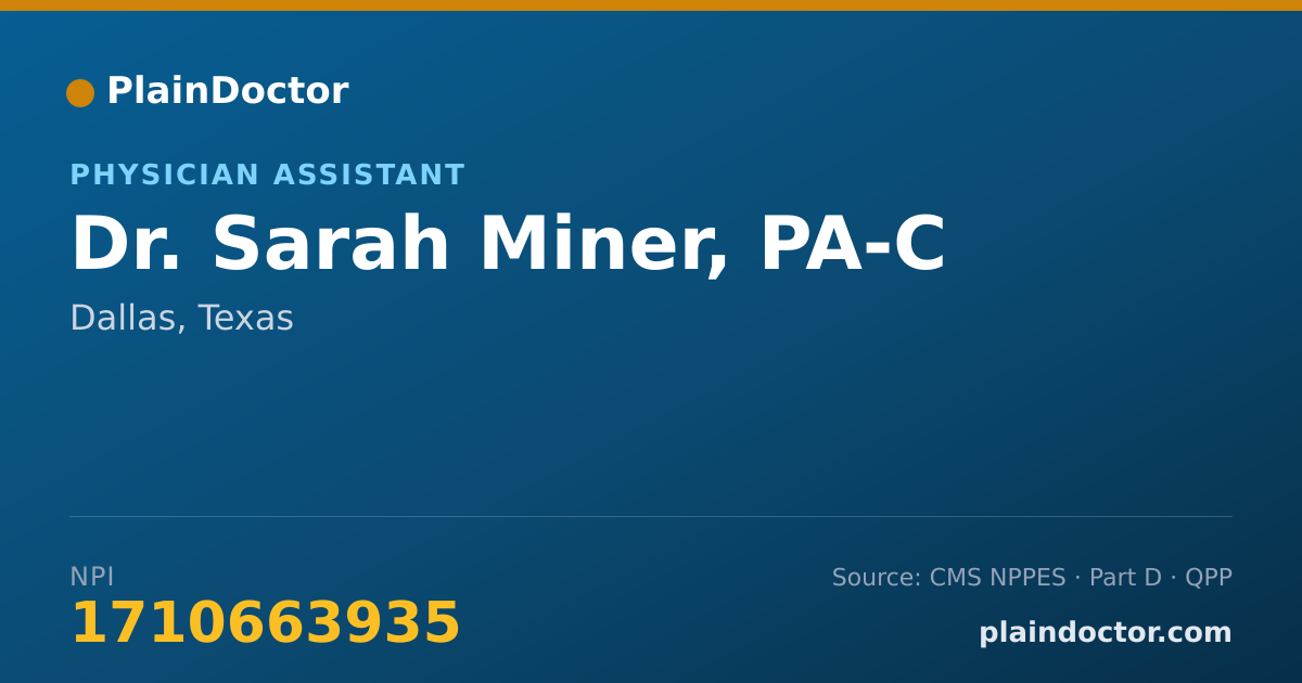 Shareable card for Sarah Miner, PA-C - Physician Assistant, Dallas, TX