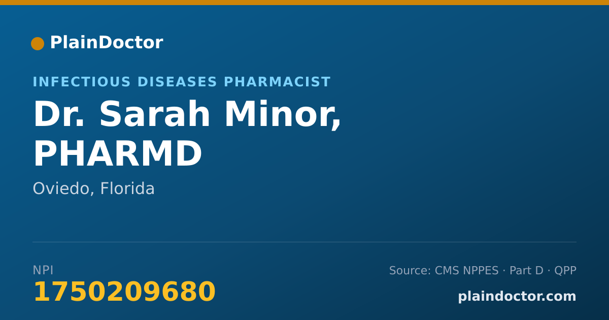 Shareable card for Sarah Minor, PHARMD - Infectious Diseases Pharmacist, Oviedo, FL