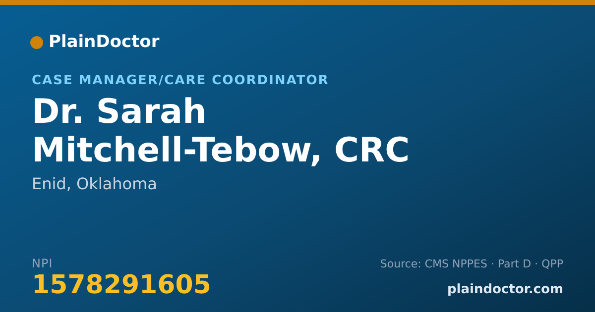 Shareable card for Sarah Mitchell-Tebow, CRC - Case Manager/Care Coordinator, Enid, OK