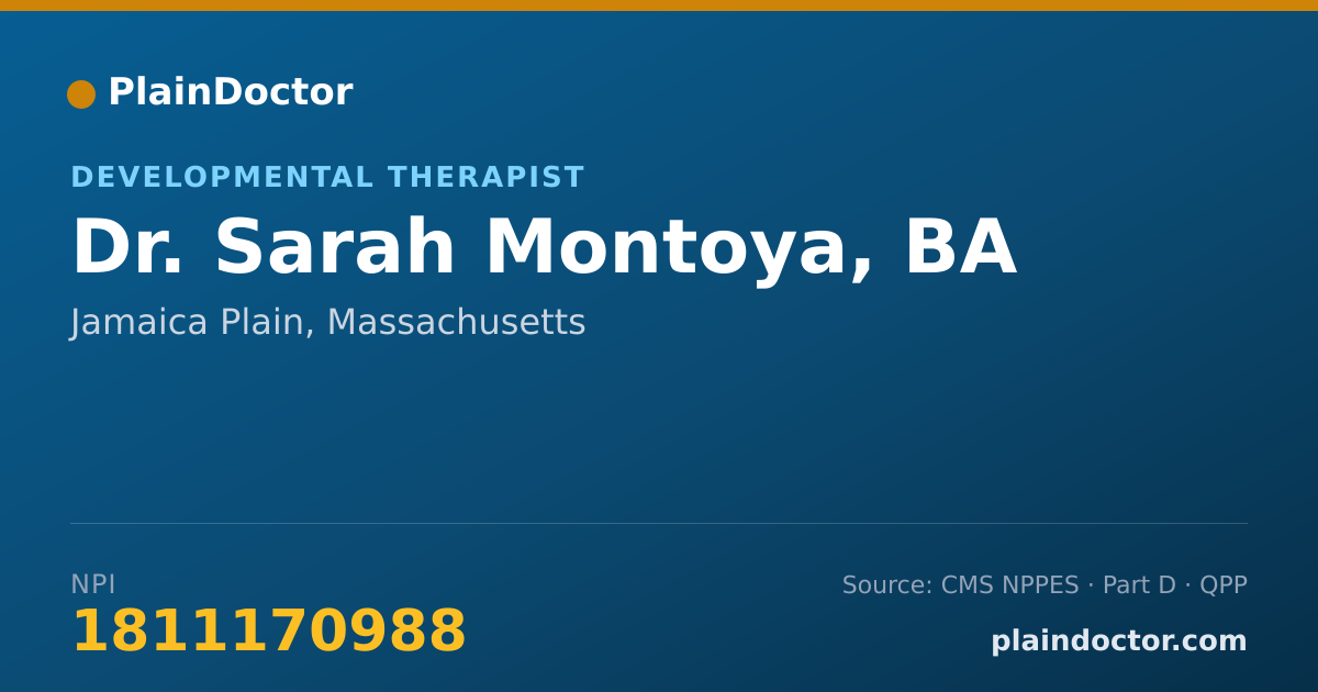 Shareable card for Sarah Montoya, BA - Developmental Therapist, Jamaica Plain, MA
