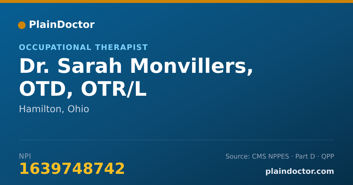 Shareable card for Sarah Monvillers, OTD, OTR/L - Occupational Therapist, Hamilton, OH