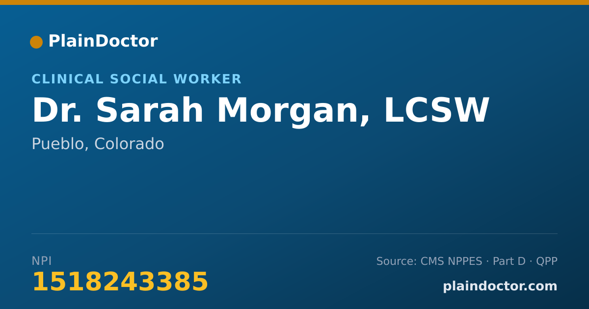 Shareable card for Sarah Morgan, LCSW - Clinical Social Worker, Pueblo, CO