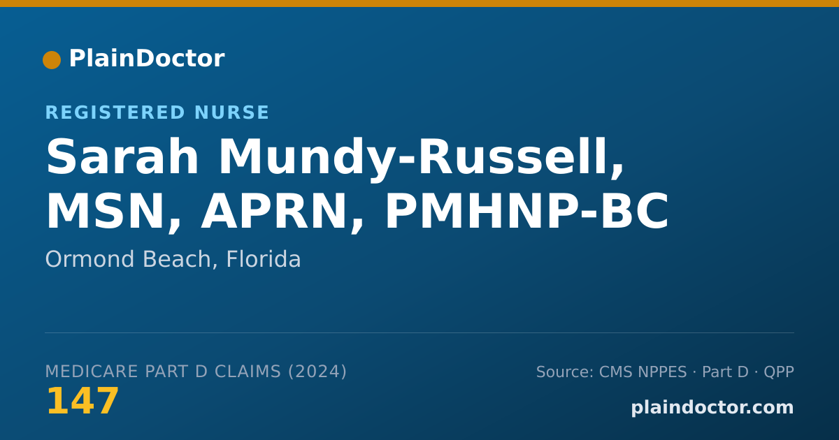 Shareable card for Sarah Mundy-Russell, MSN, APRN, PMHNP-BC - Registered Nurse, Ormond Beach, FL