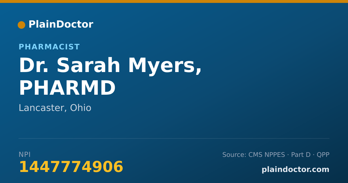 Shareable card for Sarah Myers, PHARMD - Pharmacist, Lancaster, OH