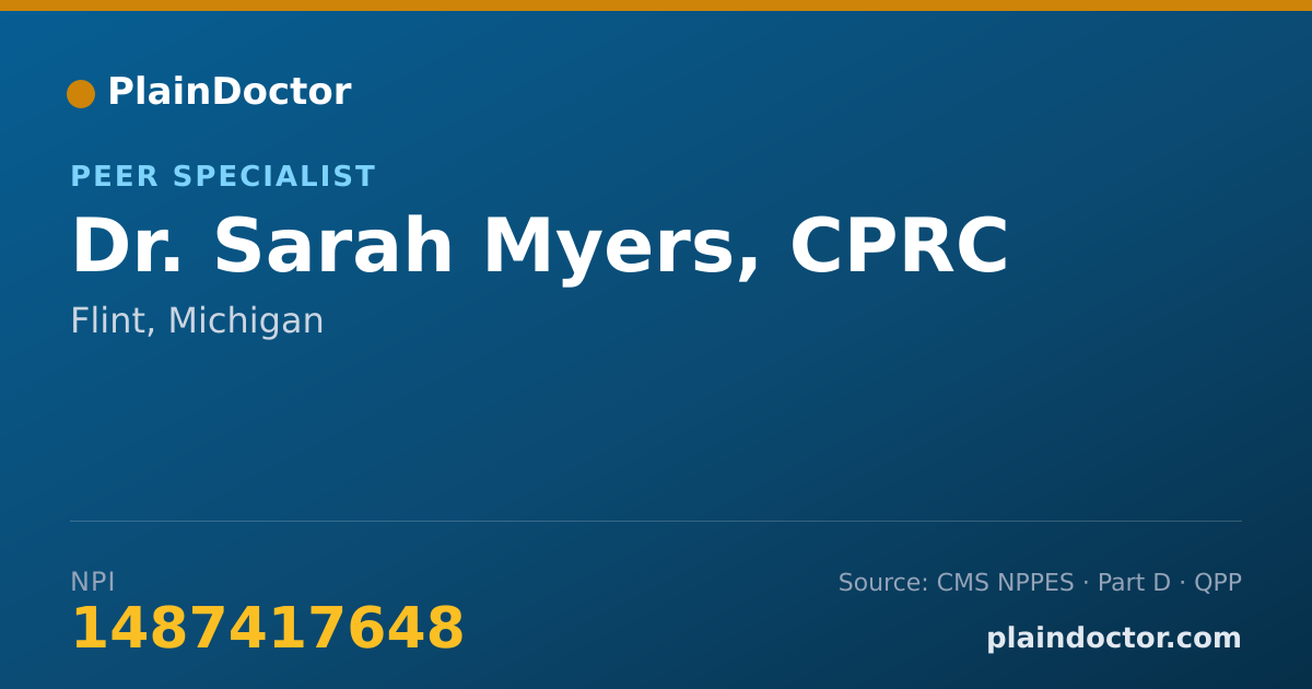 Shareable card for Sarah Myers, CPRC - Peer Specialist, Flint, MI