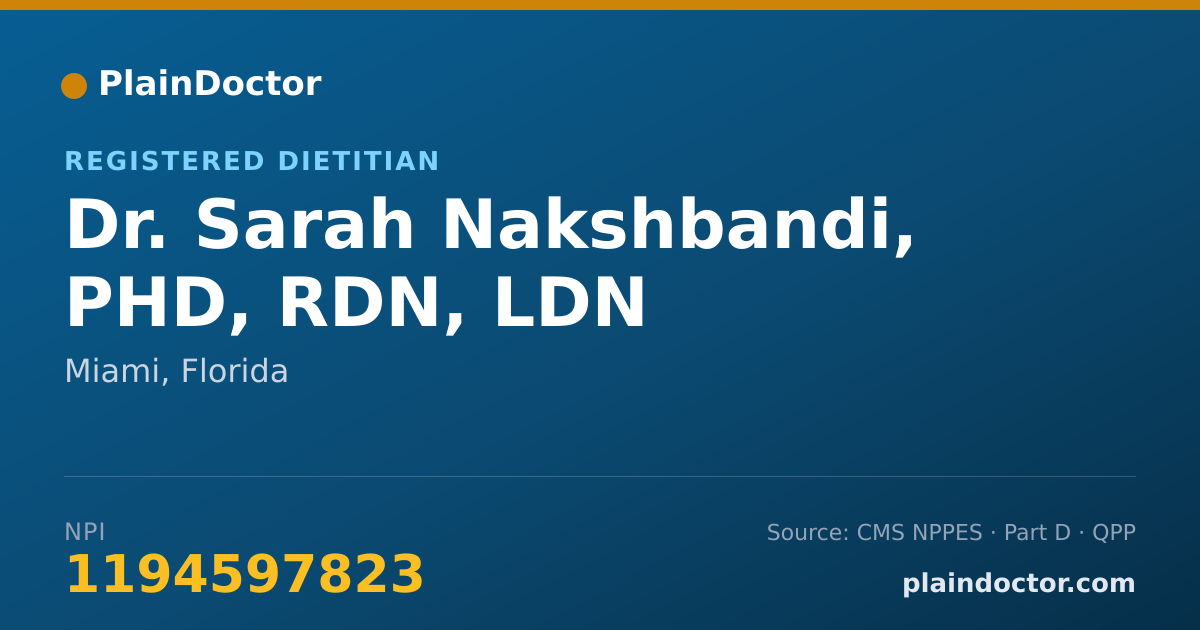 Shareable card for Sarah Nakshbandi, PHD, RDN, LDN - Registered Dietitian, Miami, FL