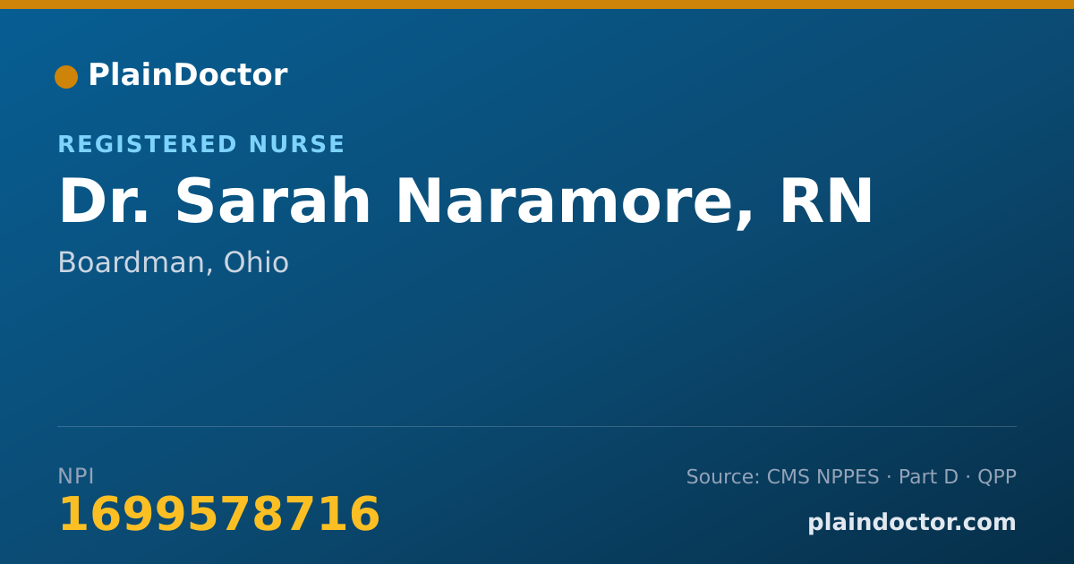 Shareable card for Sarah Naramore, RN - Registered Nurse, Boardman, OH
