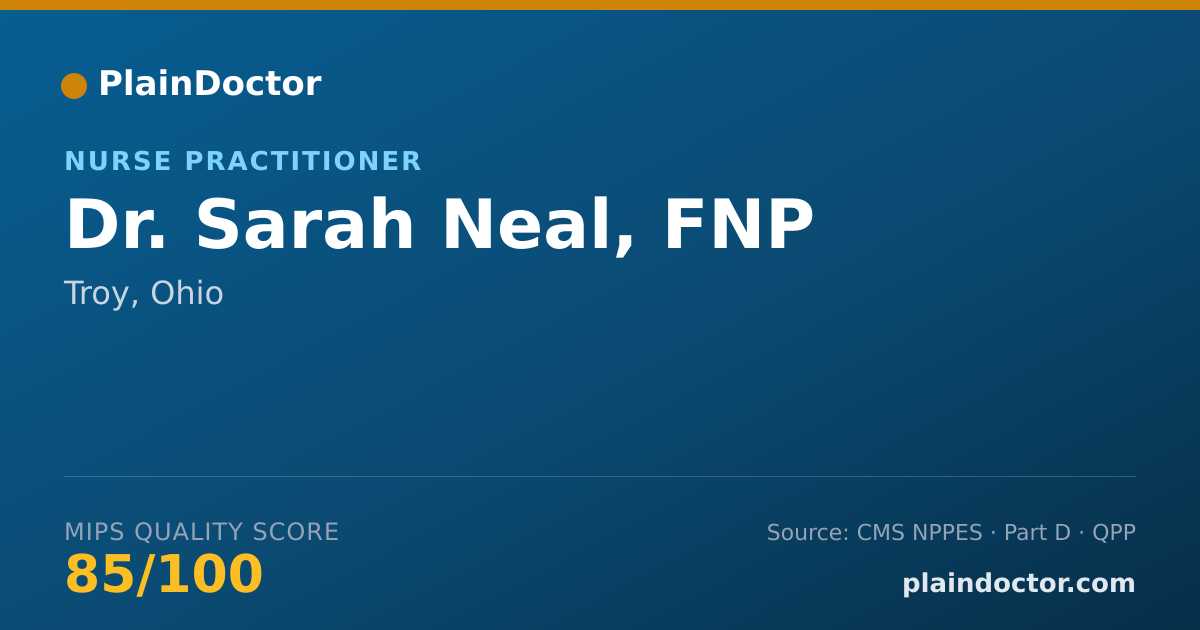 Shareable card for Sarah Neal, FNP - Nurse Practitioner, Troy, OH