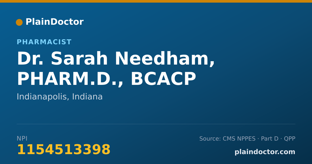 Shareable card for Sarah Needham, PHARM.D., BCACP - Pharmacist, Indianapolis, IN