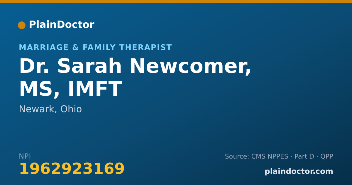 Shareable card for Sarah Newcomer, MS, IMFT - Marriage & Family Therapist, Newark, OH