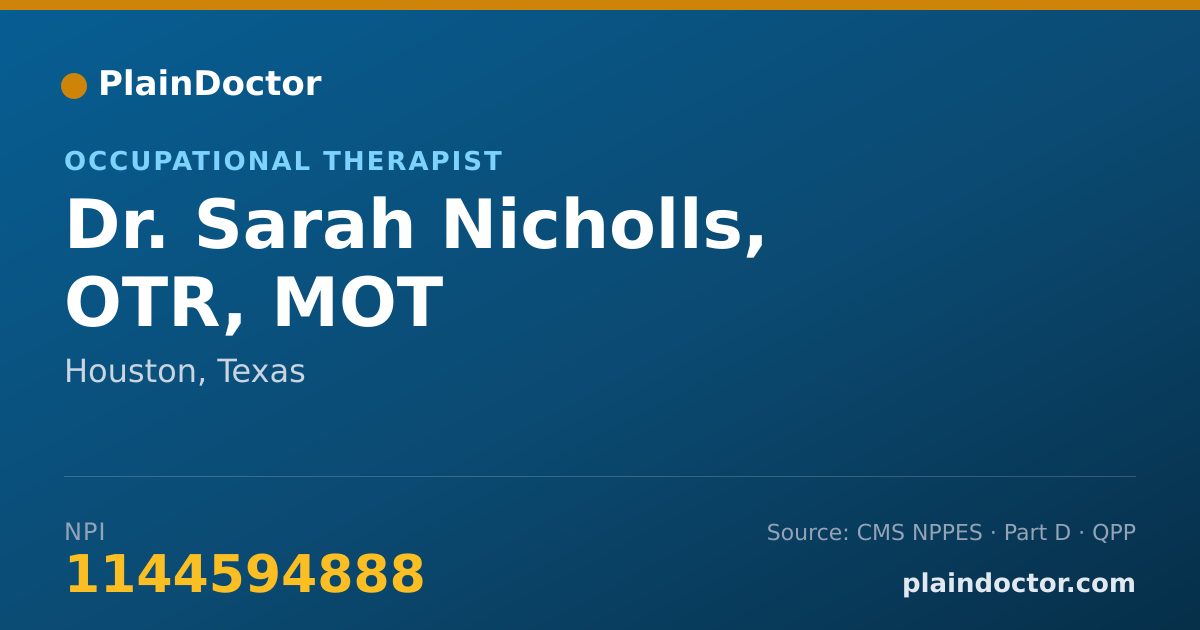 Shareable card for Sarah Nicholls, OTR, MOT - Occupational Therapist, Houston, TX