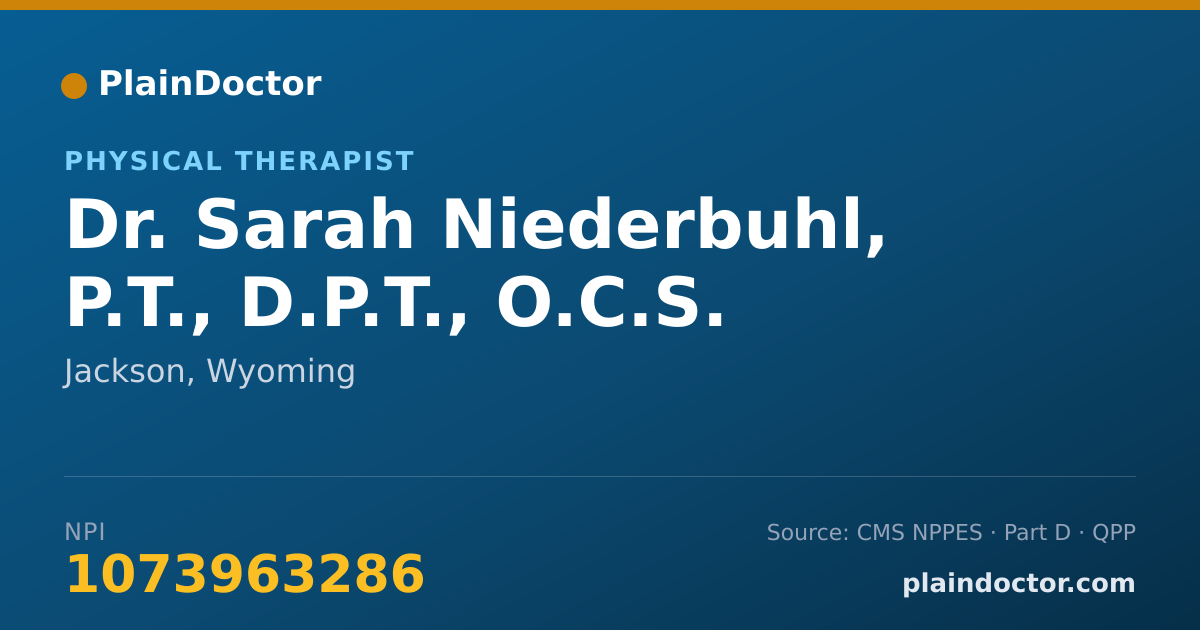 Shareable card for Sarah Niederbuhl, P.T., D.P.T., O.C.S. - Physical Therapist, Jackson, WY