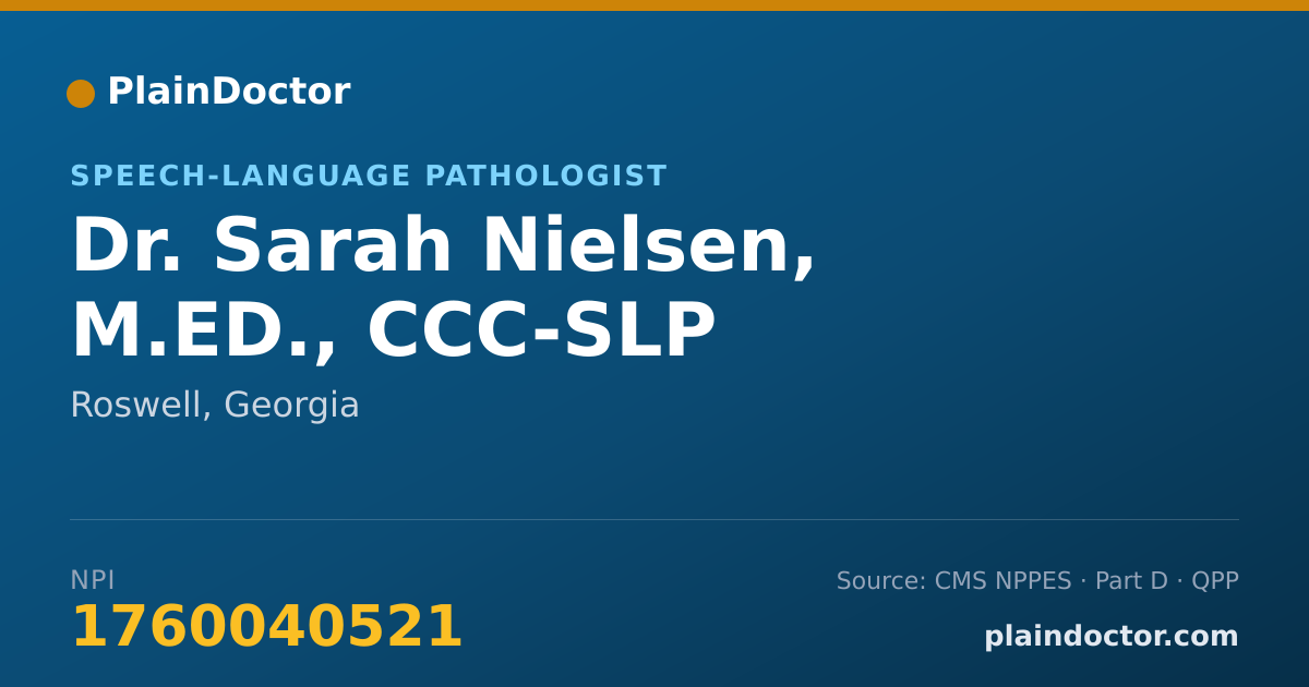 Shareable card for Sarah Nielsen, M.ED., CCC-SLP - Speech-Language Pathologist, Roswell, GA