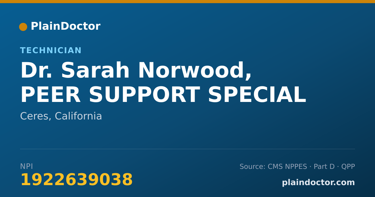 Shareable card for Sarah Norwood, PEER SUPPORT SPECIAL - Technician, Ceres, CA
