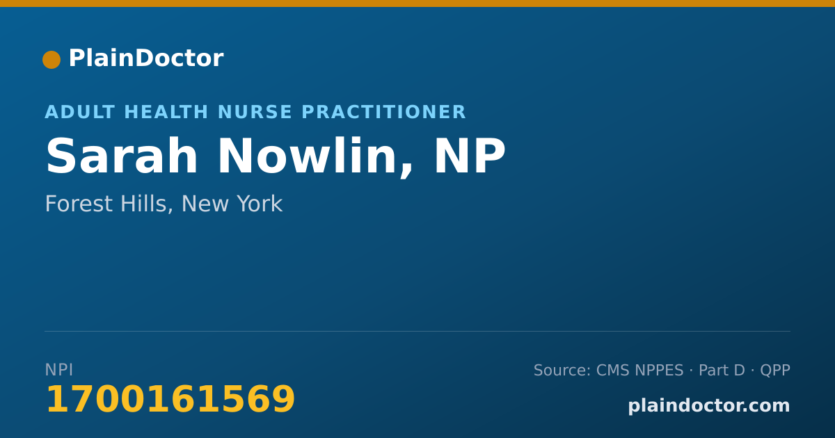 Shareable card for Sarah Nowlin, NP - Adult Health Nurse Practitioner, Forest Hills, NY