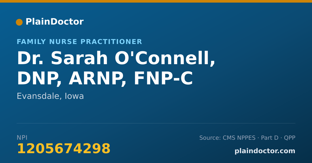 Shareable card for Sarah O'Connell, DNP, ARNP, FNP-C - Family Nurse Practitioner, Evansdale, IA