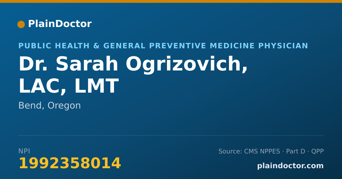 Shareable card for Sarah Ogrizovich, LAC, LMT - Public Health & General Preventive Medicine Physician, Bend, OR