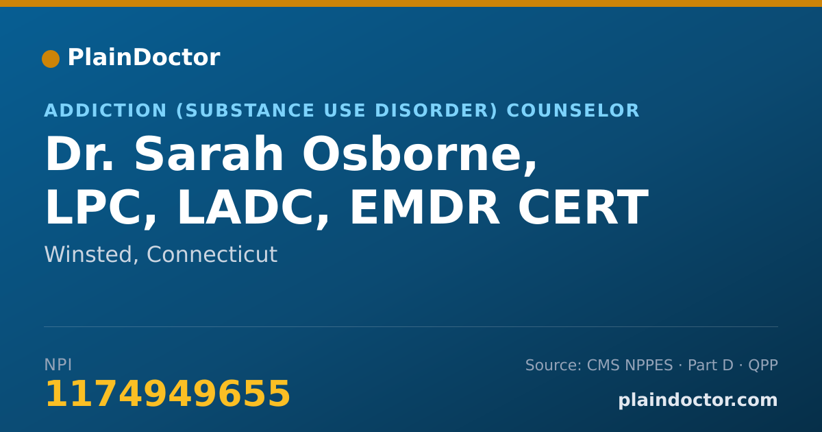 Shareable card for Sarah Osborne, LPC, LADC, EMDR CERT - Addiction (Substance Use Disorder) Counselor, Winsted, CT