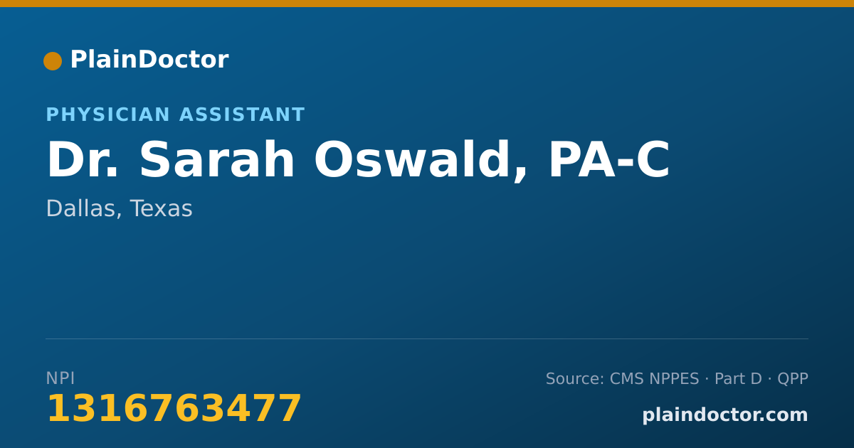 Shareable card for Sarah Oswald, PA-C - Physician Assistant, Dallas, TX