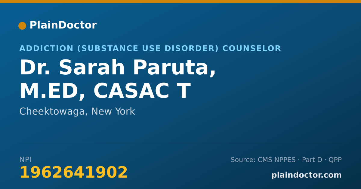Shareable card for Sarah Paruta, M.ED, CASAC T - Addiction (Substance Use Disorder) Counselor, Cheektowaga, NY