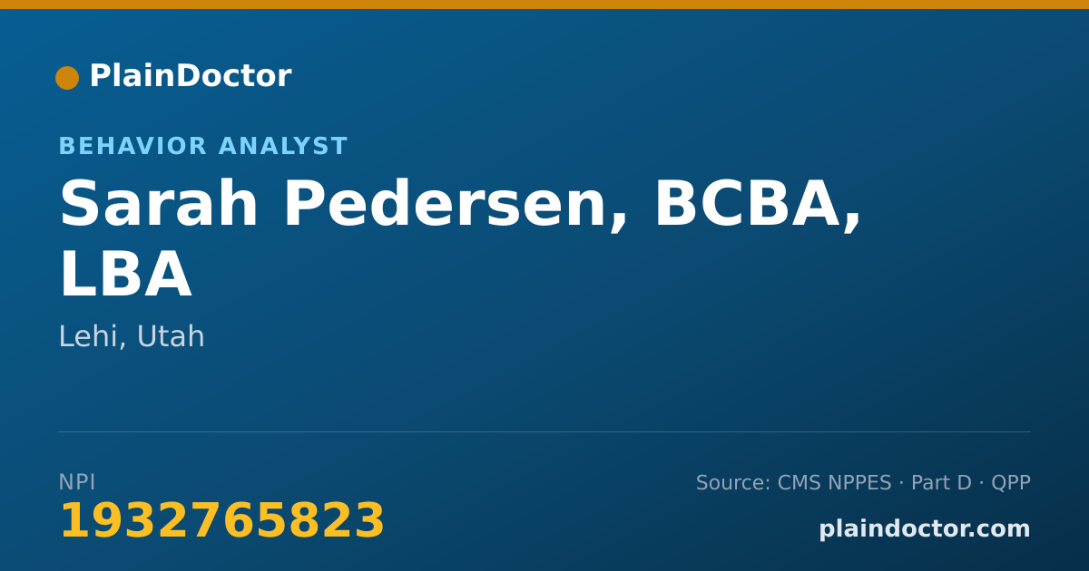 Shareable card for Sarah Pedersen, BCBA, LBA - Behavior Analyst, Lehi, UT