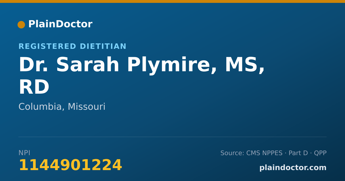 Shareable card for Sarah Plymire, MS, RD - Registered Dietitian, Columbia, MO