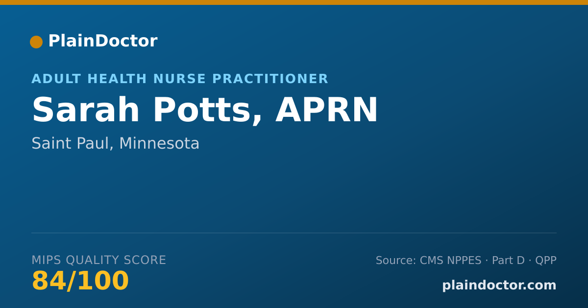 Shareable card for Sarah Potts, APRN - Adult Health Nurse Practitioner, Saint Paul, MN