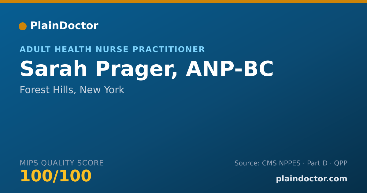 Shareable card for Sarah Prager, ANP-BC - Adult Health Nurse Practitioner, Forest Hills, NY