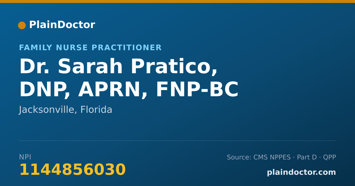 Shareable card for Sarah Pratico, DNP, APRN, FNP-BC - Family Nurse Practitioner, Jacksonville, FL