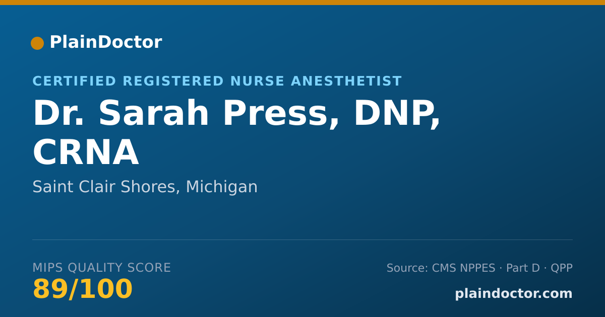 Shareable card for Sarah Press, DNP, CRNA - Certified Registered Nurse Anesthetist, Saint Clair Shores, MI