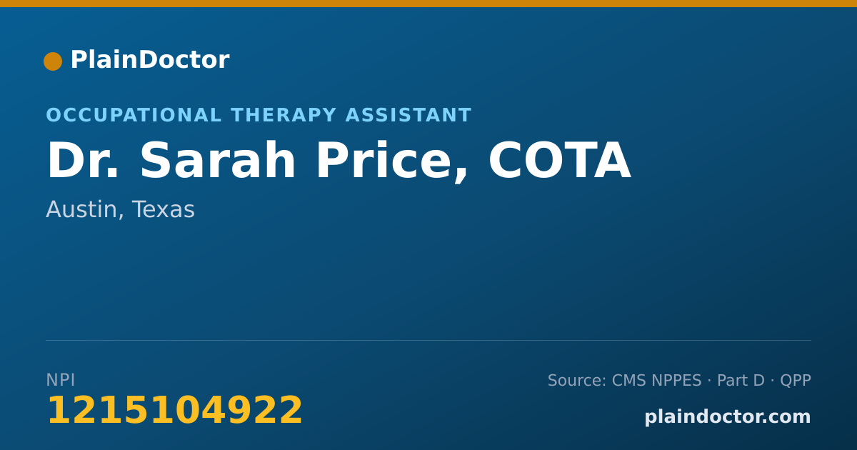 Shareable card for Sarah Price, COTA - Occupational Therapy Assistant, Austin, TX