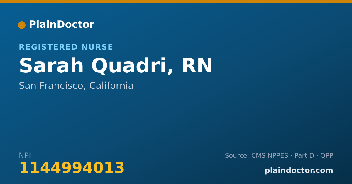Shareable card for Sarah Quadri, RN - Specialist, San Francisco, CA