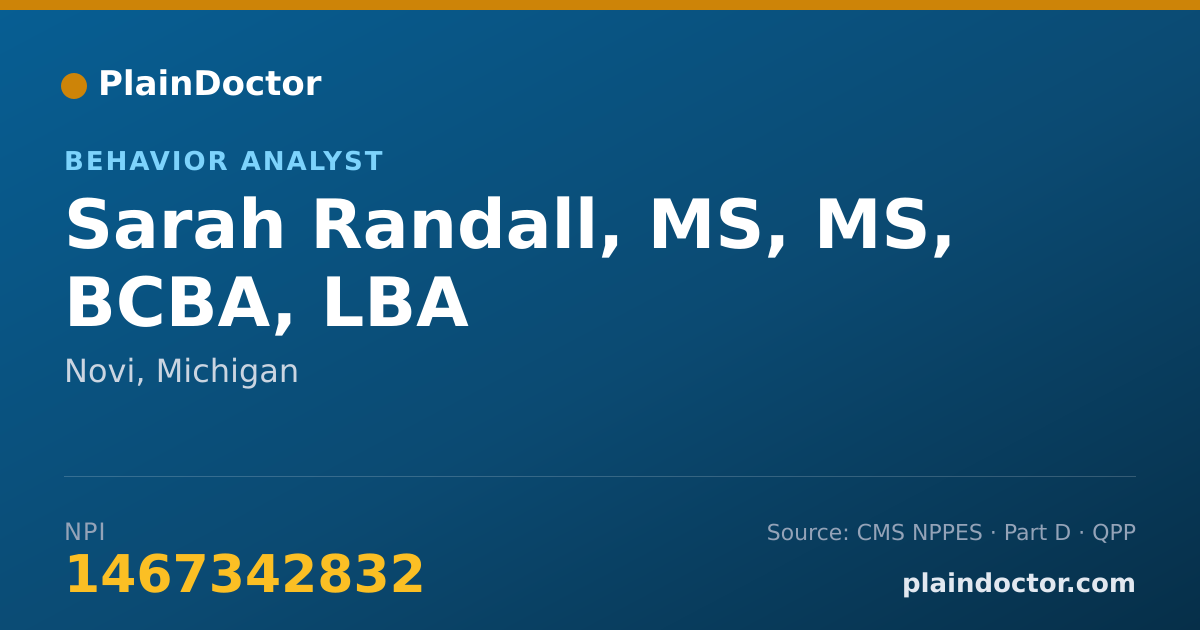 Shareable card for Sarah Randall, MS, MS, BCBA, LBA - Behavior Analyst, Novi, MI