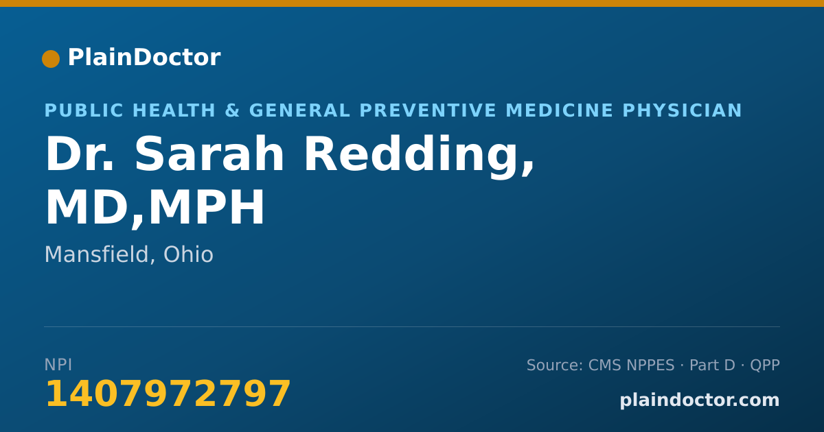 Shareable card for Sarah Redding, MD,MPH - Public Health & General Preventive Medicine Physician, Mansfield, OH