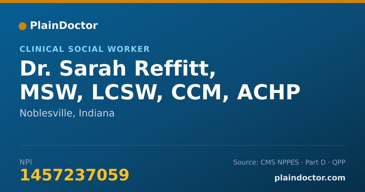 Shareable card for Sarah Reffitt, MSW, LCSW, CCM, ACHP - Clinical Social Worker, Noblesville, IN