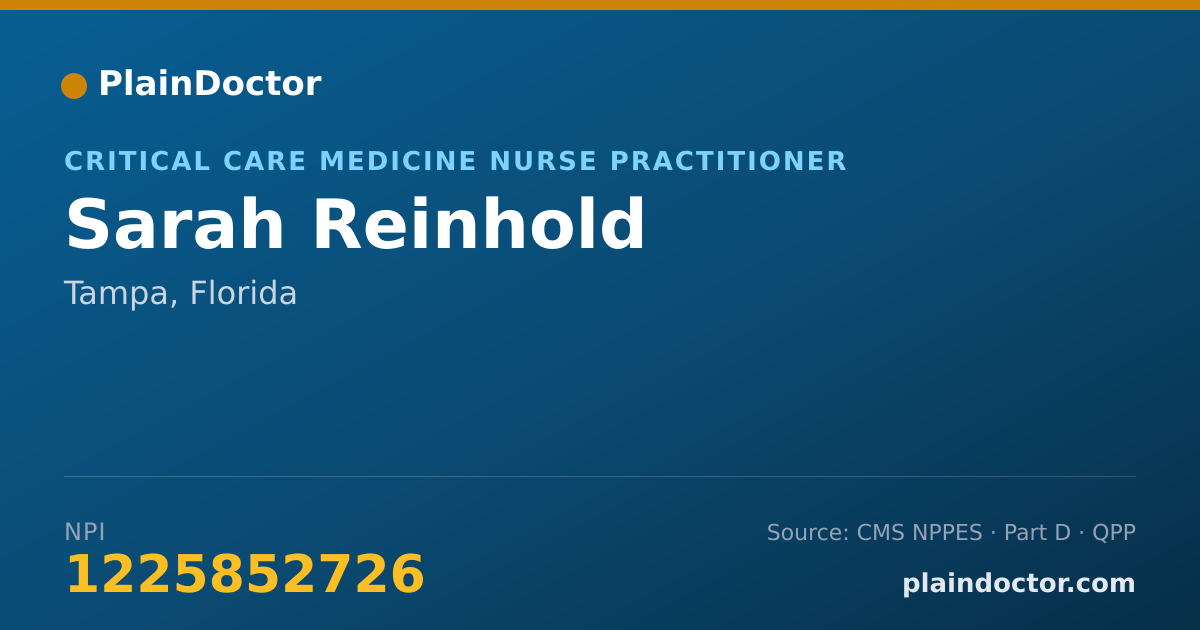 Shareable card for Sarah Reinhold - Critical Care Medicine Nurse Practitioner, Tampa, FL