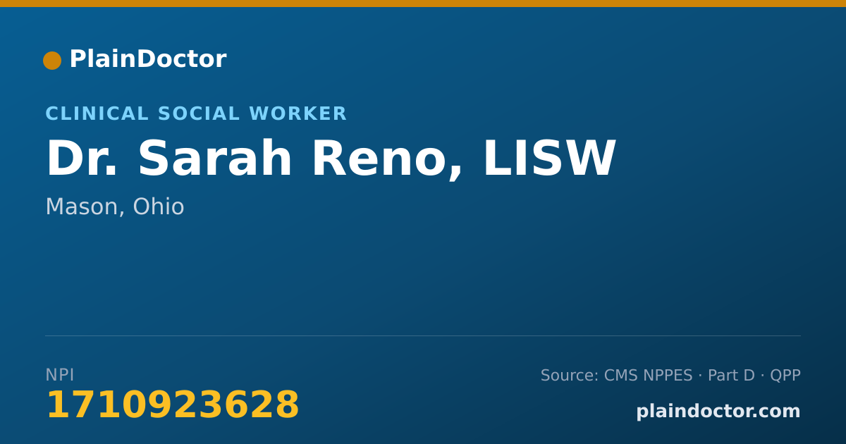 Shareable card for Sarah Reno, LISW - Clinical Social Worker, Mason, OH