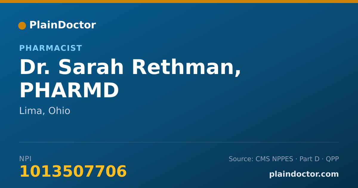 Shareable card for Sarah Rethman, PHARMD - Pharmacist, Lima, OH